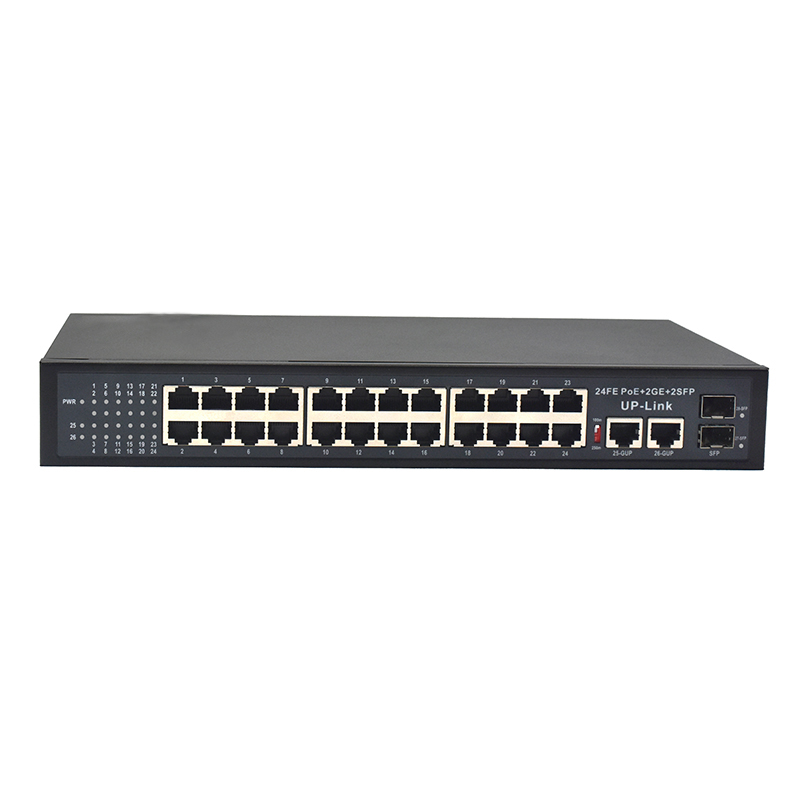 Product Gallery: Unmanaged 24-Port PoE Switch for CCTV, 2 Gigabit RJ45 Uplink + 2 SFP Slots, 250m Long Distance, Desktop/Wall/Rack Mount 4