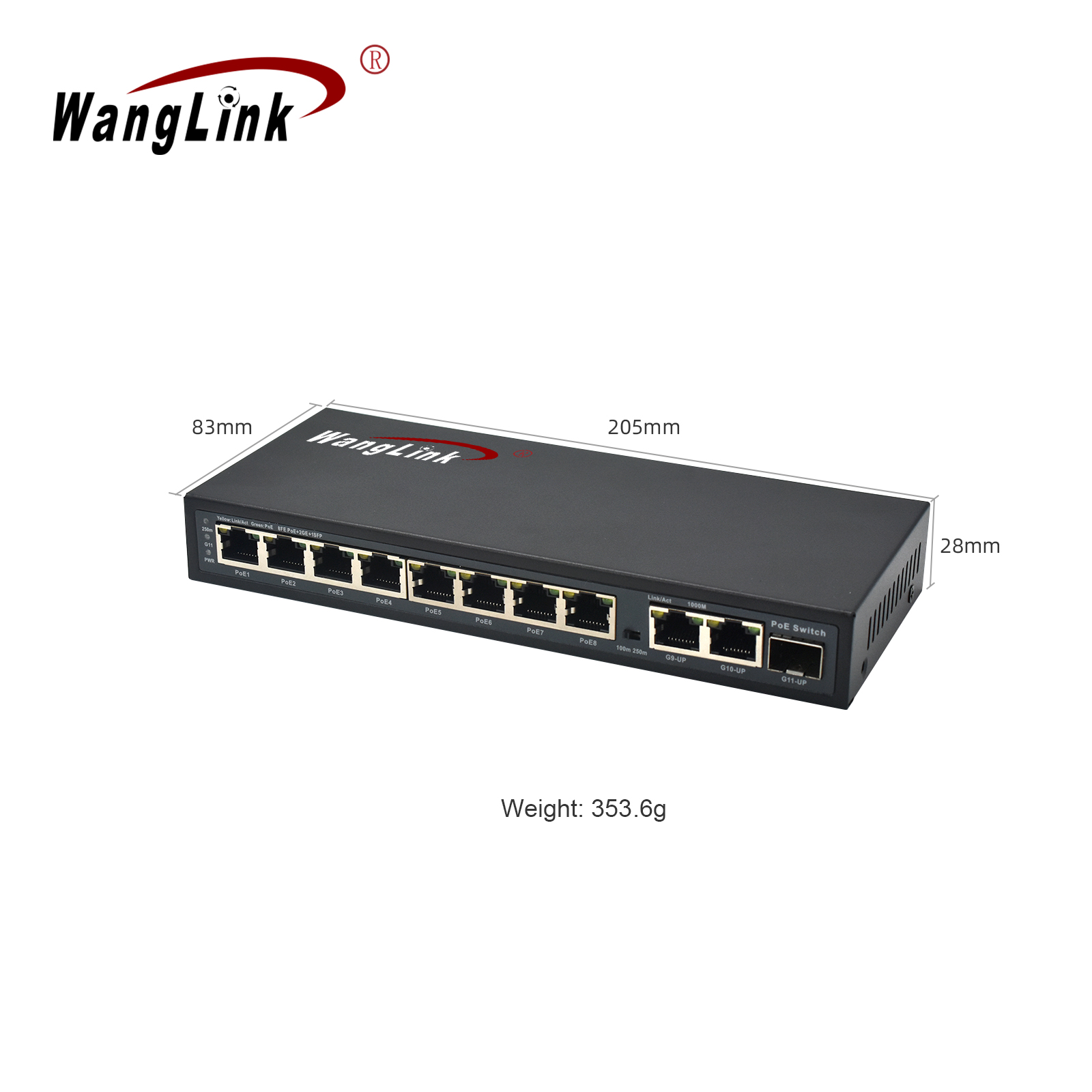 Product Gallery: Unmanaged DC Input 8 PoE Network Switch, 10/100Mbps Fast Ethernet, 2 Gigabit Uplink, 1 SFP Slot, Metal Case for IP Camera Surveillance & Small Business 5