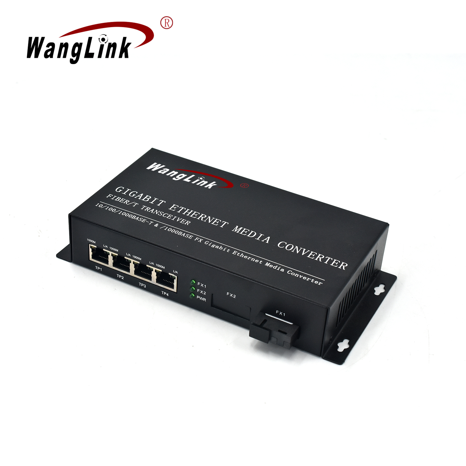 Product Gallery: Unmanaged Black Box Fiber Media Converter, 4 Gigabit Ethernet Ports, 1.25Gbps SFP, Metal Shell, Desktop & Wall-Mount for Remote Surveillance & Office LAN 4