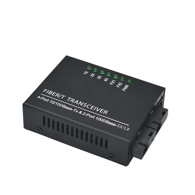 Product Gallery: Unmanaged Media Converter RJ45 to Fiber, 4-Port Fast Ethernet, 2 SC Fiber Ports, 1.25Gbps, Plug-and-Play, Metal Case for Industrial & Commercial Use 6