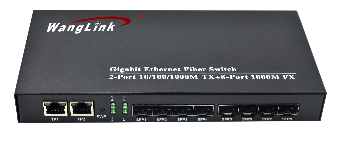 Product Gallery: Unmanaged Media Converter Fiber to Ethernet Switch, 8 SFP Fiber Ports 1.25Gbps, 2 Gigabit RJ45, Plug-and-Play Metal Case for Industrial & Office Networks 10