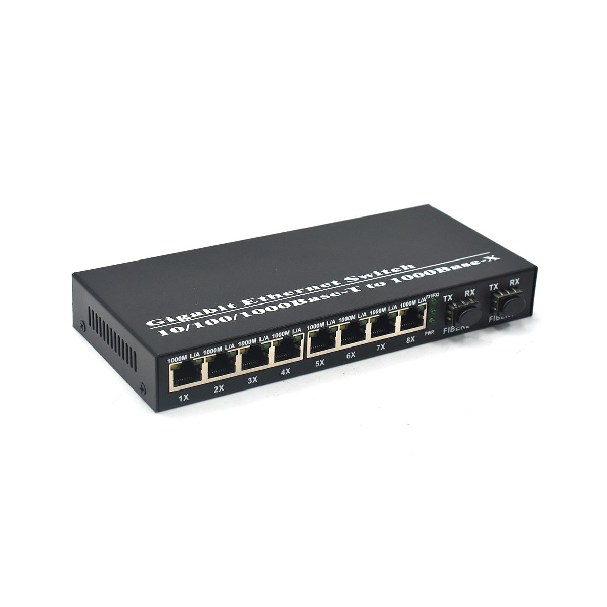 Product Gallery: Unmanaged PoE Powered 8 Port Network Switch, 2 SC Fiber Ports, Gigabit, Desktop for Industrial and Commercial Environments 8