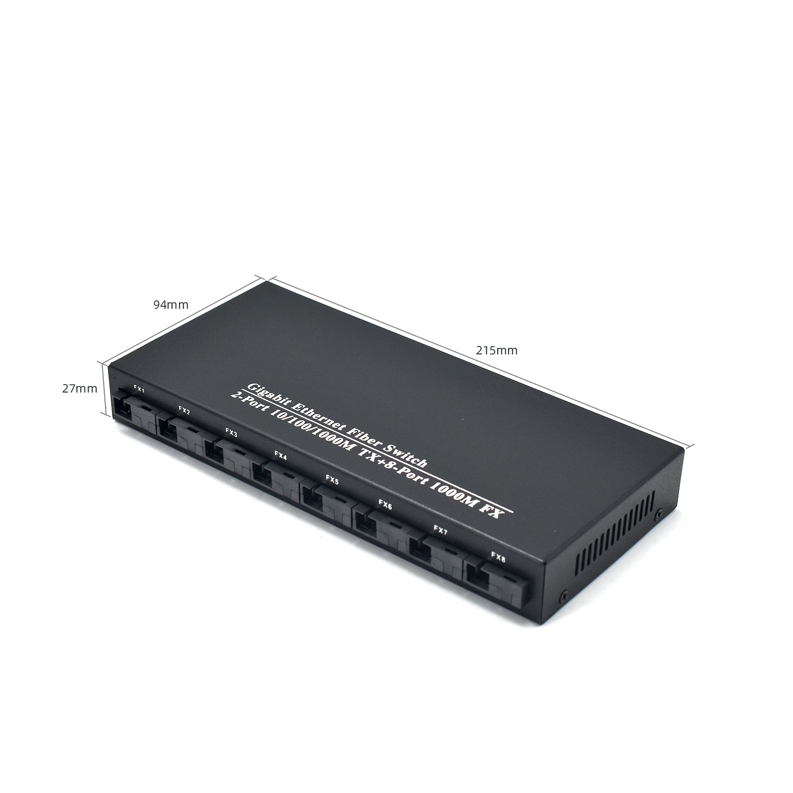 Product Gallery: Unmanaged Media Converter Fiber to Ethernet Switch, 8 SFP Fiber Ports 1.25Gbps, 2 Gigabit RJ45, Plug-and-Play Metal Case for Industrial & Office Networks 12
