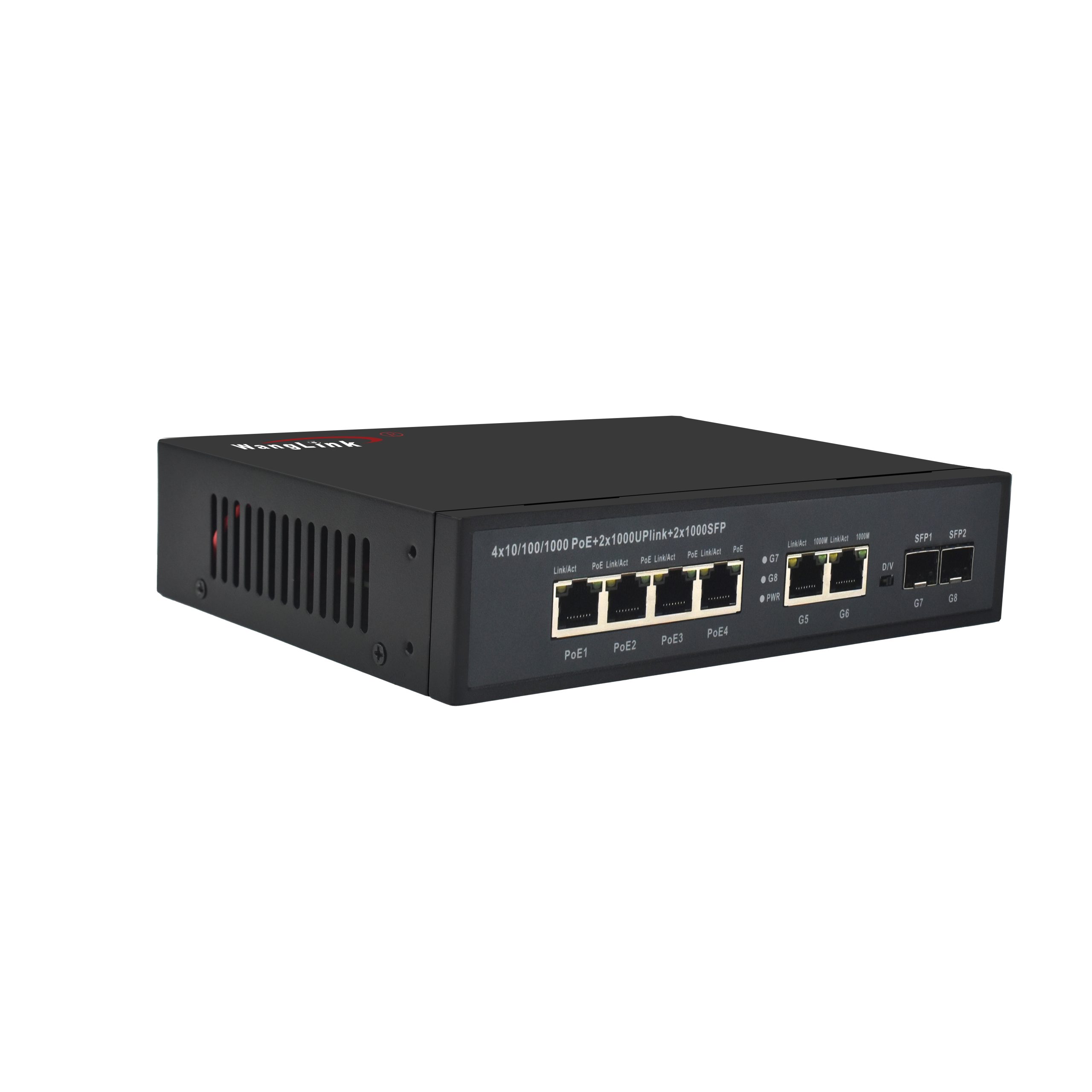 Product Gallery: Unmanaged PoE Switch for IP Camera, 6 Gigabit Ports, 2 SFP Uplink, VLAN Mode, Desktop/Wall Mount 6