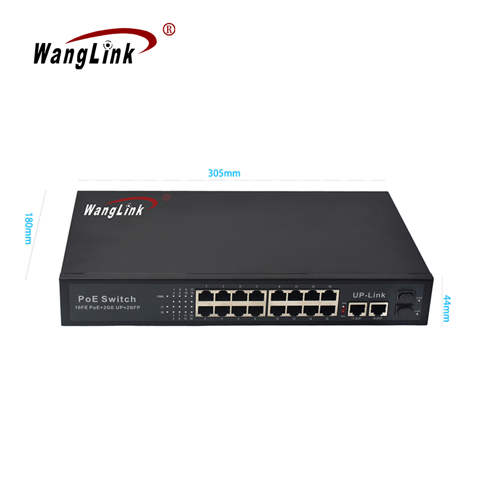 Product Gallery: Unmanaged 16 Channel PoE Switch, 16 PoE+2 Gigabit RJ45+2 SFP, VLAN & 250m Extend, Metal, for Surveillance & SMB 3