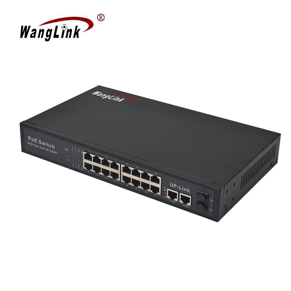 Product Gallery: Unmanaged 16 Channel PoE Switch, 16 PoE+2 Gigabit RJ45+2 SFP, VLAN & 250m Extend, Metal, for Surveillance & SMB 4