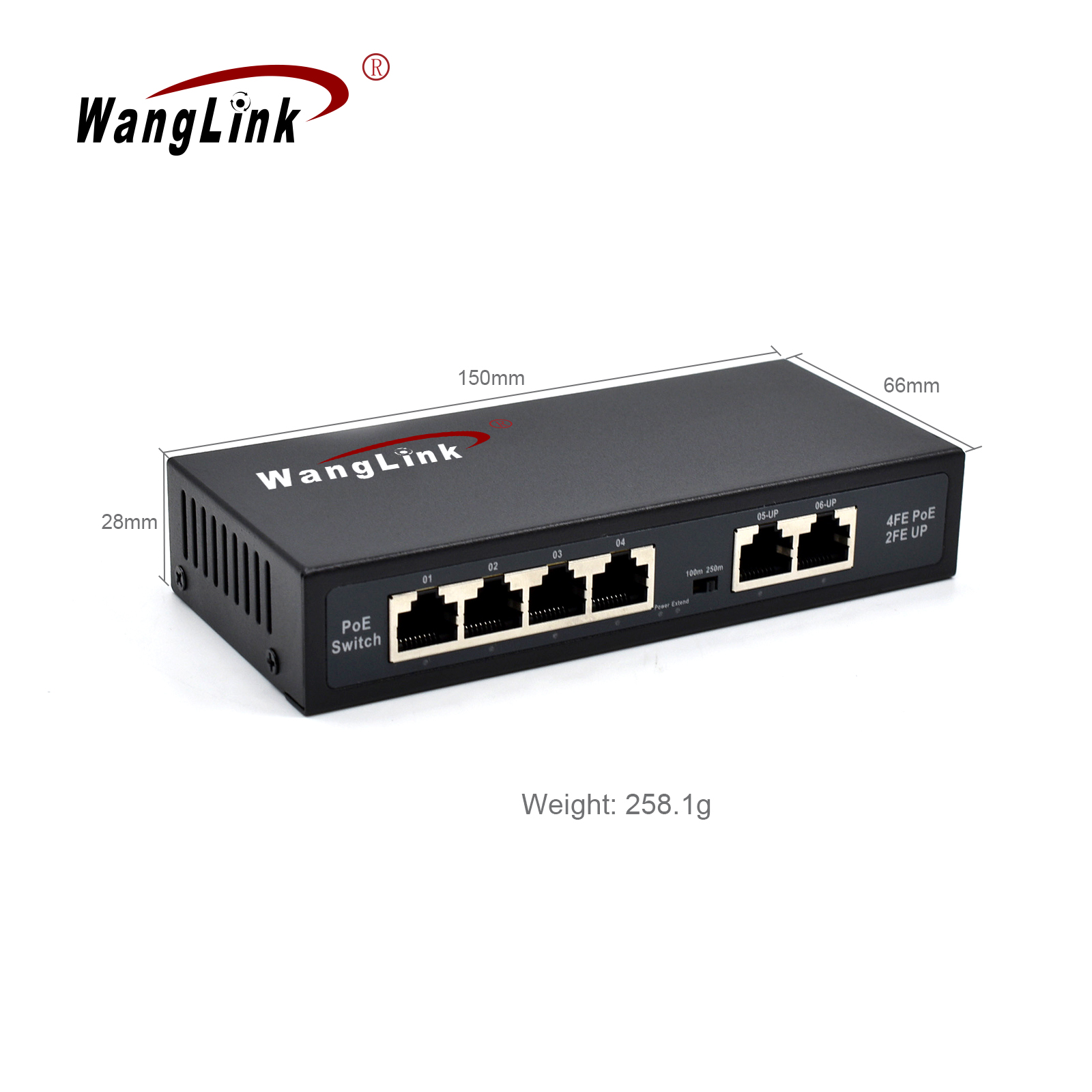 Product Gallery: Unmanaged PoE Network Switch for IP Cameras, 6 Ports Fast Ethernet, 4 PoE Ports, 2 Uplink, 250m Long Distance, VLAN Isolation, Wall Mount 3