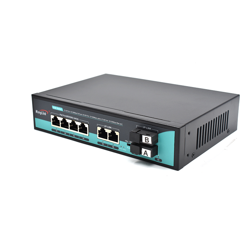 Product Gallery: Unmanaged 4-Port PoE Fast Ethernet Switch with 2 Fiber Ports, 10/100Mbps, 250m Long Distance, VLAN Isolation, Wall Mount for Small Business Surveillance 4
