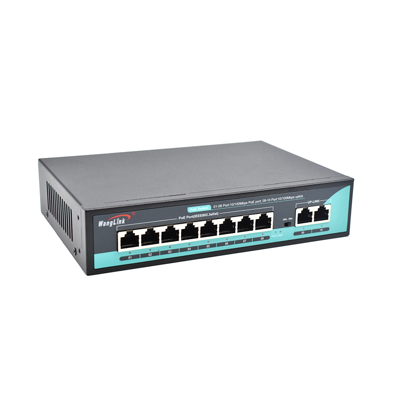 Product gallery: Unmanaged PoE Switch 8 Port, 10/100Mbps Fast Ethernet, 2 RJ45 Uplink, 96W Budget, Desktop/Wall Mount for Surveillance