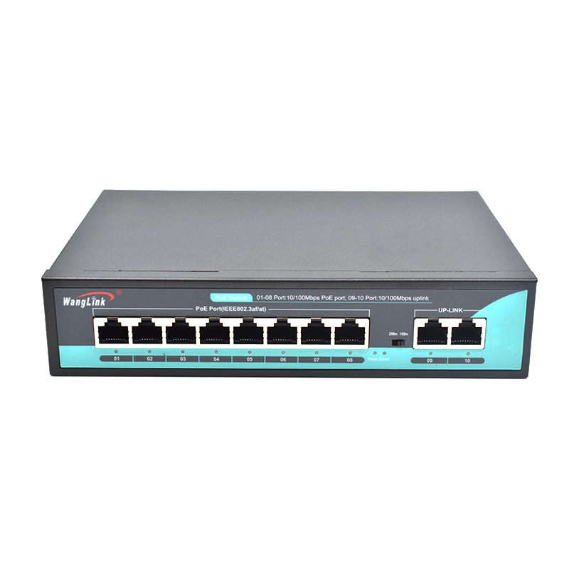 Product gallery: Unmanaged PoE Switch 8 Port, 10/100Mbps Fast Ethernet, 2 RJ45 Uplink, 96W Budget, Desktop/Wall Mount for Surveillance
