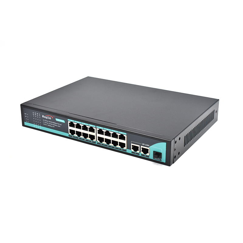Product Gallery: Unmanaged 16 Port PoE Network Switch, Gigabit, 2 RJ45 Uplink + 1 SFP Slot, 250m Long Distance, Metal Housing for Surveillance 3