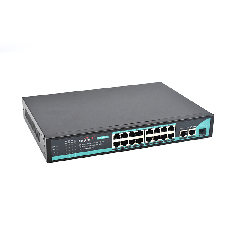 Product Gallery: Unmanaged 16 Port PoE Network Switch, Gigabit, 2 RJ45 Uplink + 1 SFP Slot, 250m Long Distance, Metal Housing for Surveillance 4