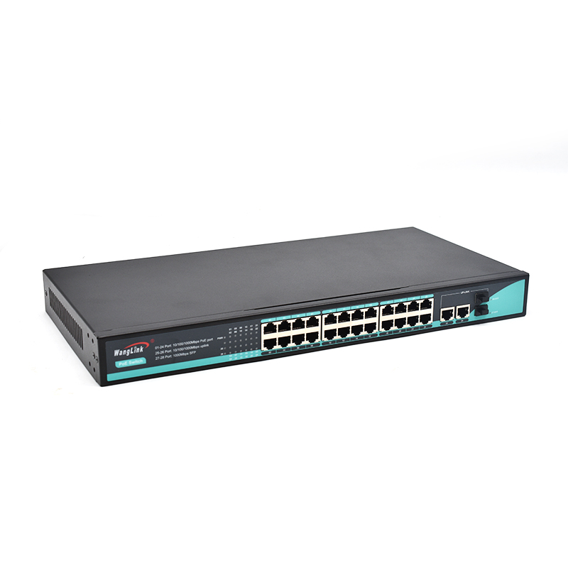 Product Gallery: Unmanaged 24 Port PoE Switch Rack Mount, 2 Gigabit RJ45 Uplink & 2 SFP Slots, 250W PoE Budget, Metal Case for Office Surveillance 4