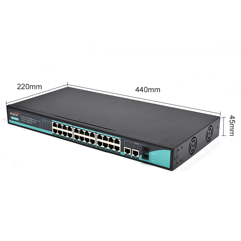 Product Gallery: Unmanaged 24 Port PoE Switch Rack Mount, 2 Gigabit RJ45 Uplink & 2 SFP Slots, 250W PoE Budget, Metal Case for Office Surveillance 7