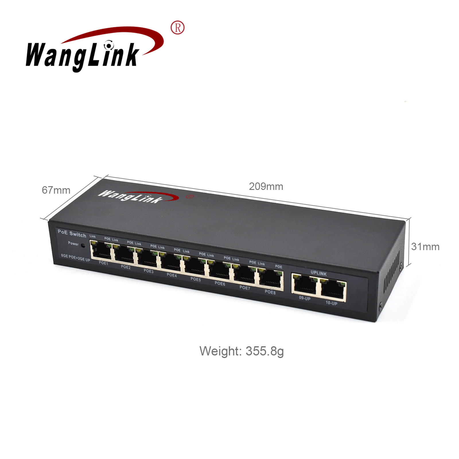 Product Gallery: 8 Port PoE Switch for IP Cameras, Unmanaged Gigabit, 2 RJ45 Uplink, Desktop/Wall Mount, for Video Surveillance & Small Office 4