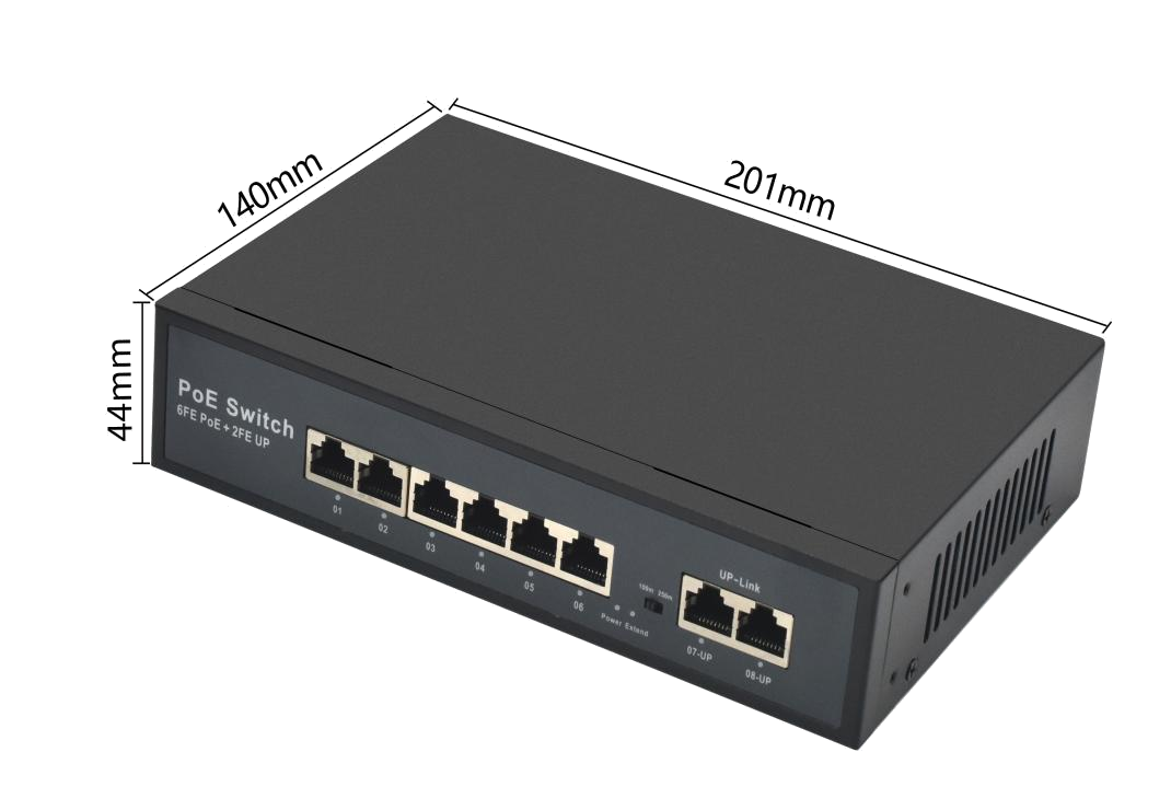 Product Gallery: Unmanaged PoE Switch 6 Port Fast Ethernet, 2 RJ45 Uplink, 250m Extend Mode, VLAN Isolation, Metal Case for IP Cameras & Small Business 7