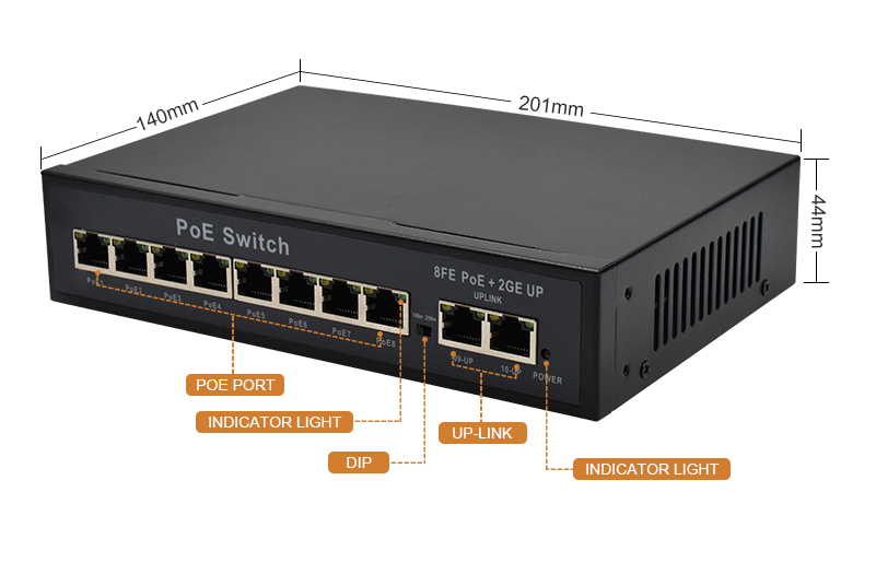 Product size: Unmanaged 8 Port PoE Switch with 2 Uplink, 10/100Mbps Fast Ethernet, 2 Gigabit Copper Ports, 96W PoE Budget, Desktop/Wall-Mount for IP Camera Surveillance & Small Business Network