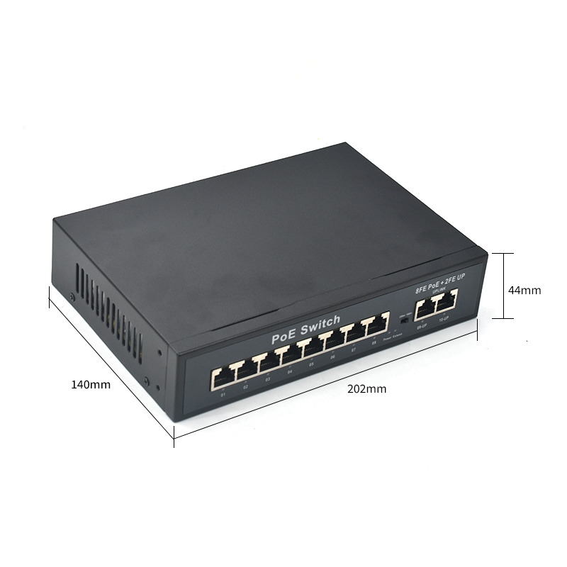 Product size: Unmanaged PoE Switch 8 Port, 10/100Mbps Fast Ethernet, 2 RJ45 Uplink, 96W Budget, Desktop/Wall Mount for Surveillance
