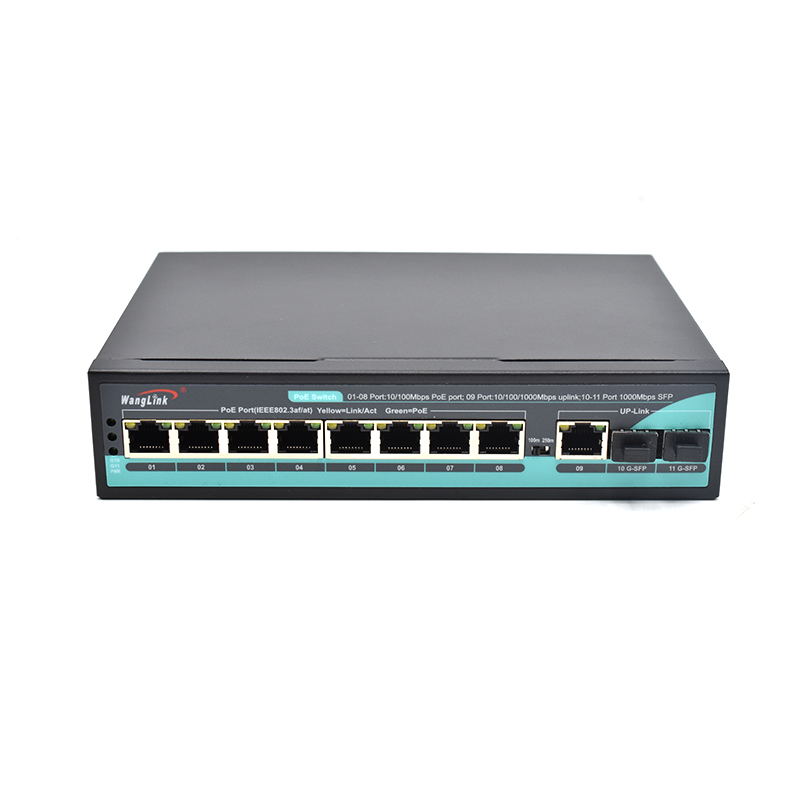 Product Gallery: 8 Port PoE Smart Switch, 8×10/100Base-TX PoE, 1×10/100/1000Base-T Uplink, 2x1000Base-X SFP, 250m Extend & VLAN Isolation, Desktop/Wall Mount for IP Camera Surveillance 2