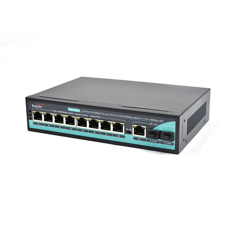 Product Gallery: 8 Port PoE Smart Switch, 8×10/100Base-TX PoE, 1×10/100/1000Base-T Uplink, 2x1000Base-X SFP, 250m Extend & VLAN Isolation, Desktop/Wall Mount for IP Camera Surveillance 3