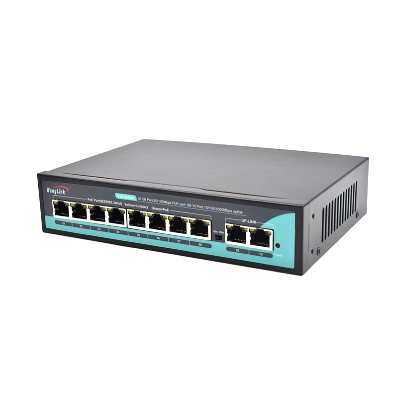 Product gallery: Unmanaged 8 Port PoE Switch with 2 Uplink, 10/100Mbps Fast Ethernet, 2 Gigabit Copper Ports, 96W PoE Budget, Desktop/Wall-Mount for IP Camera Surveillance & Small Business Network