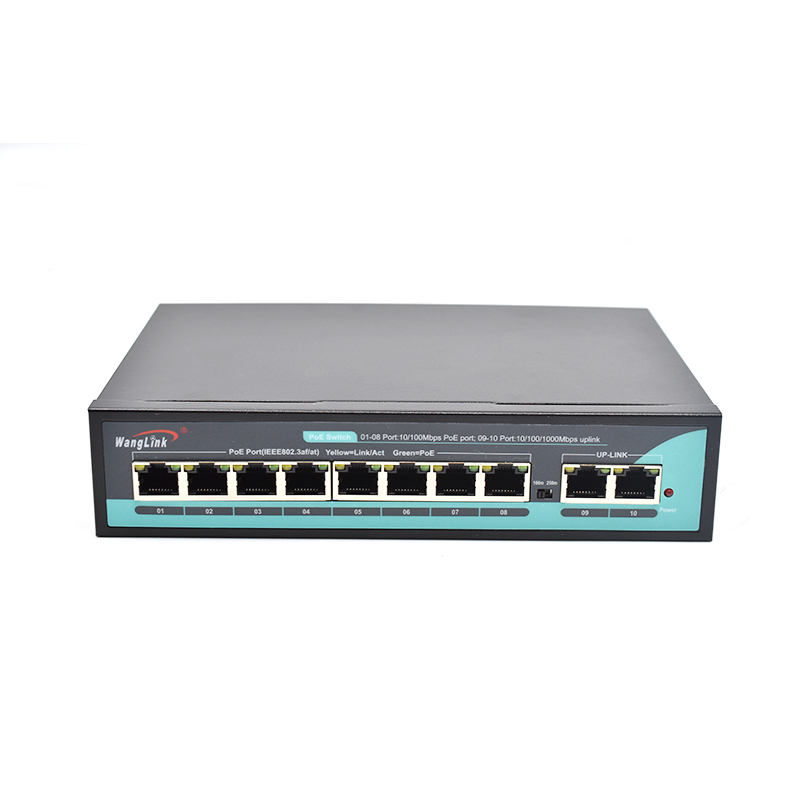 Product gallery: Unmanaged 8 Port PoE Switch with 2 Uplink, 10/100Mbps Fast Ethernet, 2 Gigabit Copper Ports, 96W PoE Budget, Desktop/Wall-Mount for IP Camera Surveillance & Small Business Network