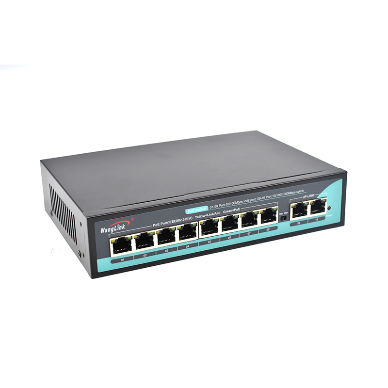Product gallery: Unmanaged 8 Port PoE Switch with 2 Uplink, 10/100Mbps Fast Ethernet, 2 Gigabit Copper Ports, 96W PoE Budget, Desktop/Wall-Mount for IP Camera Surveillance & Small Business Network