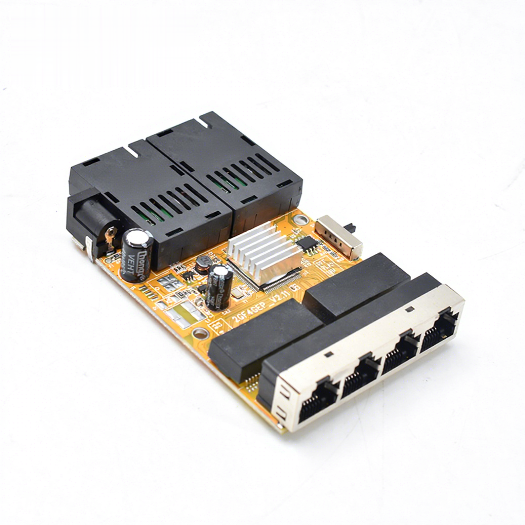 Product Gallery: Unmanaged PoE Powered Switch 4 Port Gigabit with 2 SC Fiber Ports, Reverse PoE Input/Output, for Remote Power Extension 2