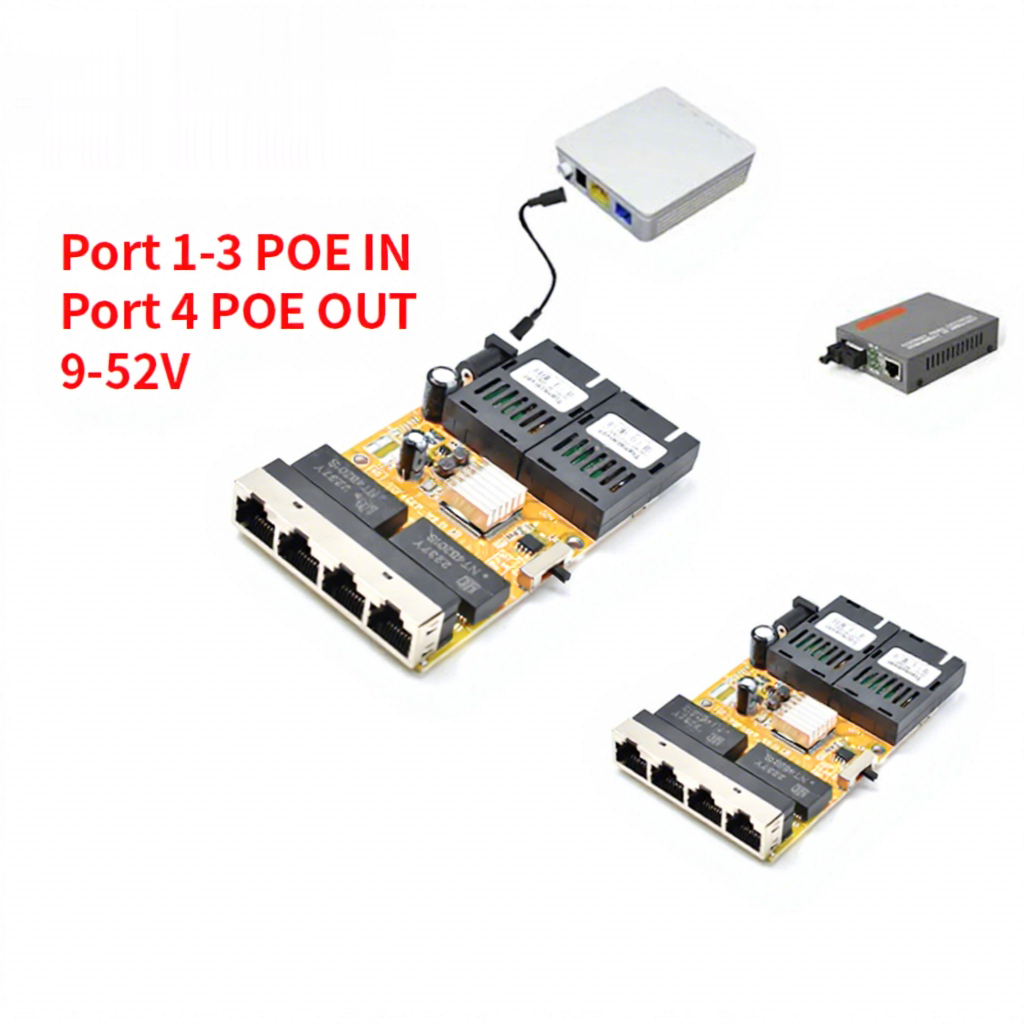 Product Gallery: Unmanaged PoE Powered Switch 4 Port Gigabit with 2 SC Fiber Ports, Reverse PoE Input/Output, for Remote Power Extension 3
