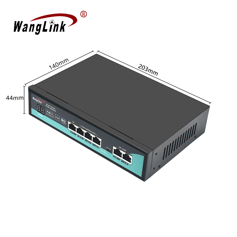 Product Gallery: Unmanaged 6 Port PoE Switch, 4 PoE+ Ports with 1 PoE++ 60W, 2 Uplink Ports, 10/100Mbps Fast Ethernet, Metal Desktop/Wall Mount for Surveillance & SME 6