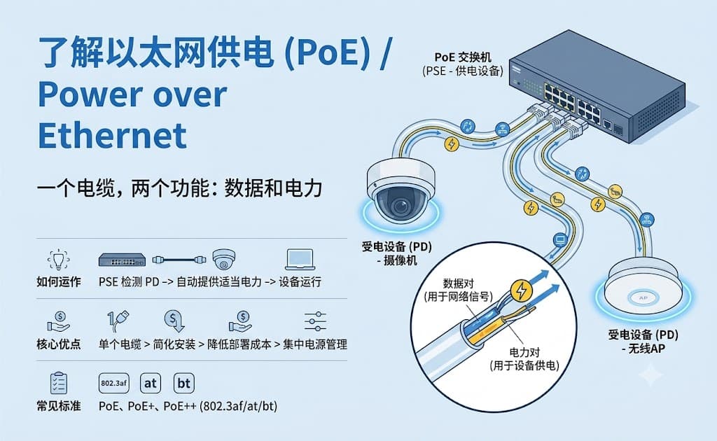 PoE 到底是什么？一文搞懂以太网供电定义与主流标准