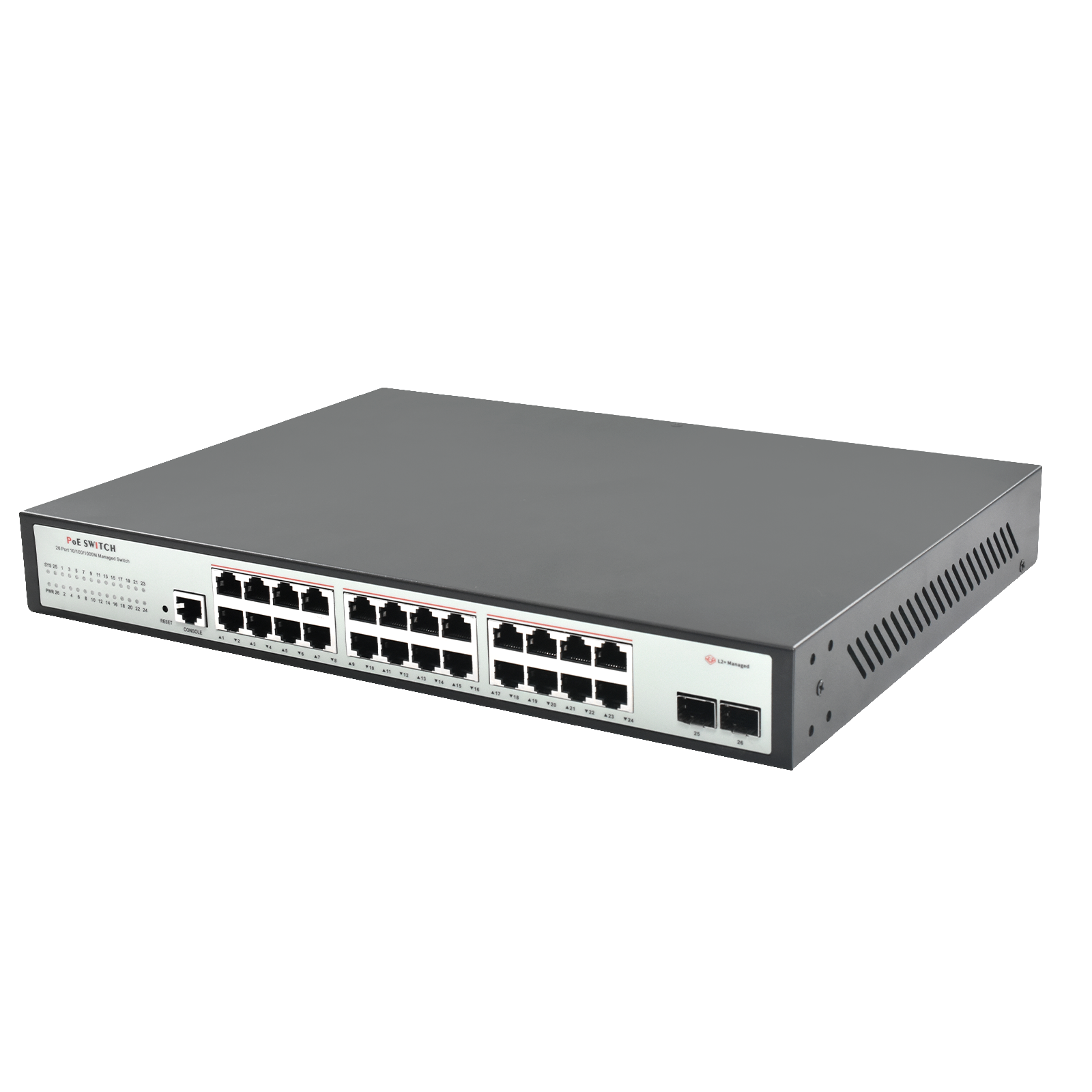 Product Gallery: 24 Ports Gigabit Managed Desktop PoE Switch, 2 SFP Uplinks, L2 VLAN/ACL/QoS, 54Gbps Backplane for SMB & Surveillance 2