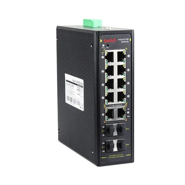 Product Gallery: Managed Gigabit Industrial Ethernet Switch, 10 RJ45 Ports, 4 SFP Uplinks, L2+ Routing, ERPS, DIN-Rail 2