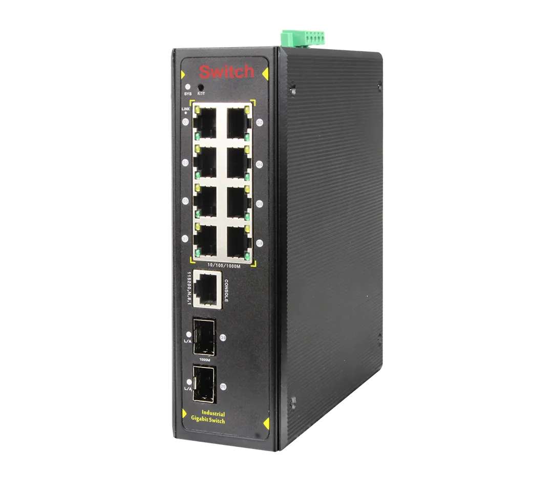 Product Gallery: Managed Gigabit Industrial Ethernet Switch, 8 RJ45 Ports, 2 SFP Fiber Uplinks, L2+ DIN-Rail 2