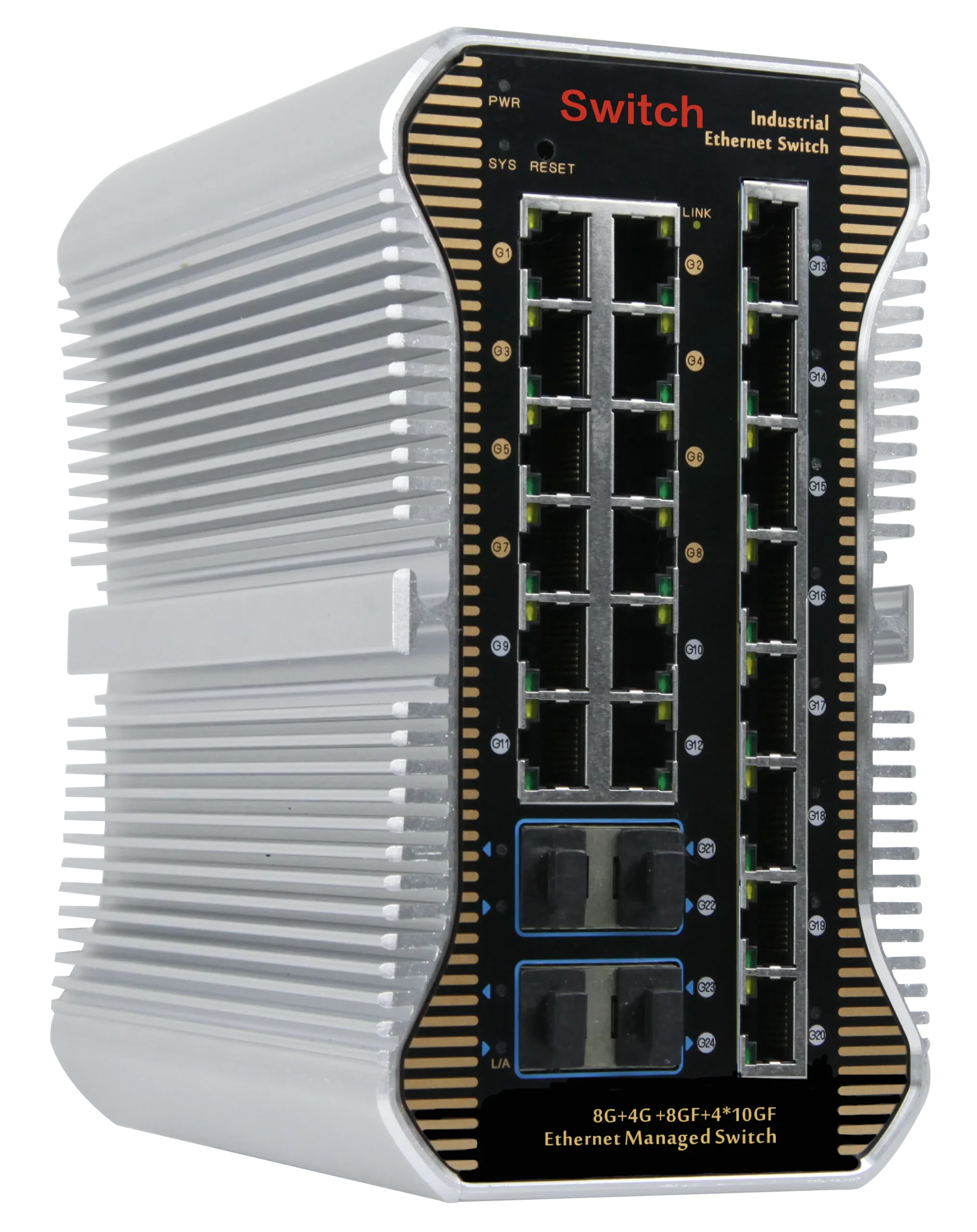 Product Gallery: Managed 24-Port L3 Managed Industrial Ethernet Fiber Switch with 4 SFP+ 10G Uplink, DIN Rail 3