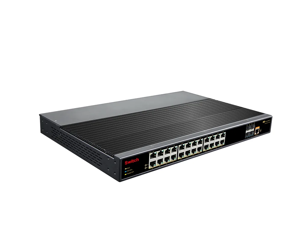 Product Gallery: Managed 28-port L3 managed industrial ethernet switch with 4 SFP+ 10G uplink rack mount, 24-Port Gigabit RJ45 2