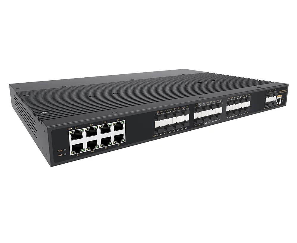 Product Gallery: Managed 36-Port L3 Industrial Fiber Switch with 24 SFP, 4 SFP+ 10G Uplink, 8 Gigabit RJ45, Rack-Mount 2