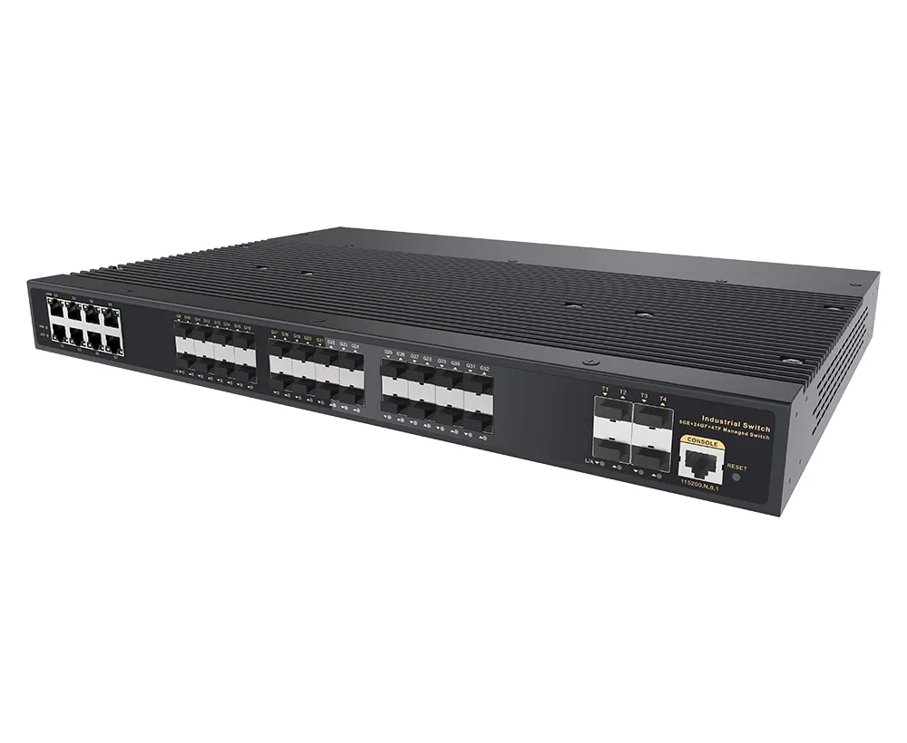 Product Gallery: Managed 36-Port L3 Industrial Fiber Switch with 24 SFP, 4 SFP+ 10G Uplink, 8 Gigabit RJ45, Rack-Mount 3