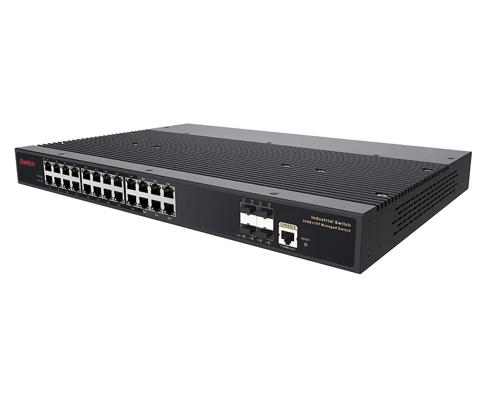 Product Gallery: Managed 28-port L3 managed industrial ethernet switch with 4 SFP+ 10G uplink dual AC rack mount 2