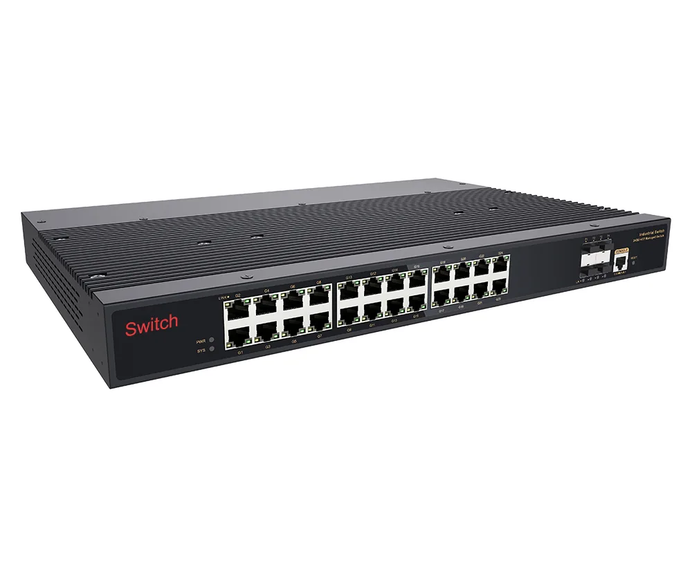 Product Gallery: Managed 28-port L3 managed industrial ethernet switch with 4 SFP+ 10G uplink dual AC rack mount 3