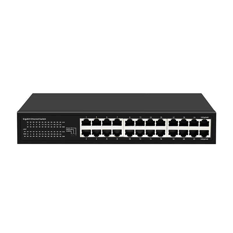 showcase of Unmanaged 24 Port Desktop Home Gigabit Ethernet Switch, Fanless 3-Mode VLAN QoS
