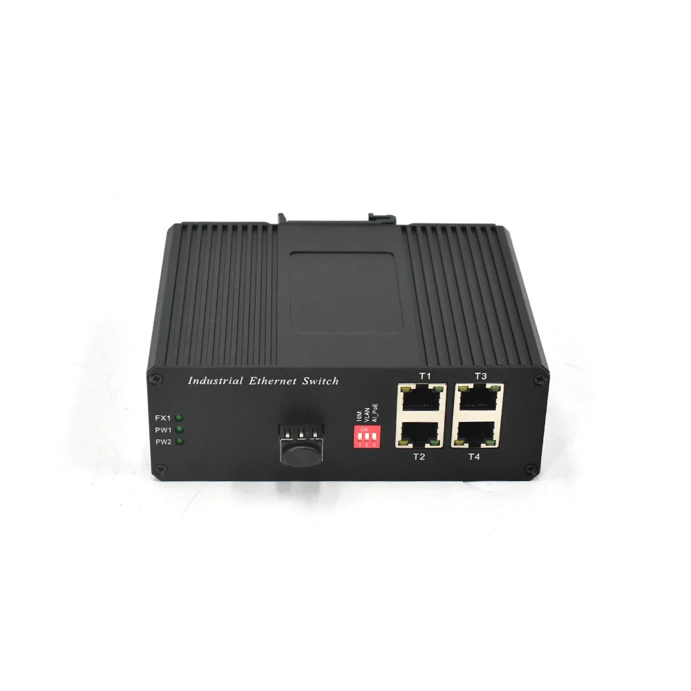 Unmanaged 4 Port Industrial Ethernet Switch with 1 Gigabit Fiber Port DIN Rail, 802.3af/at PoE