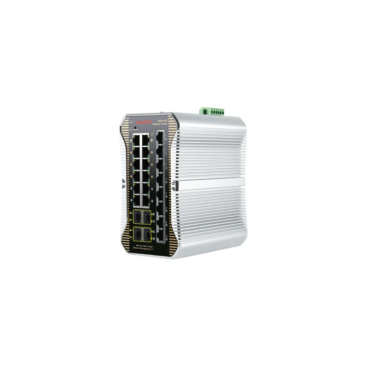 Managed 20-Port Gigabit Industrial Ethernet Switch, 4 SFP Fiber Uplinks, L2+, ERPS, DIN-Rail