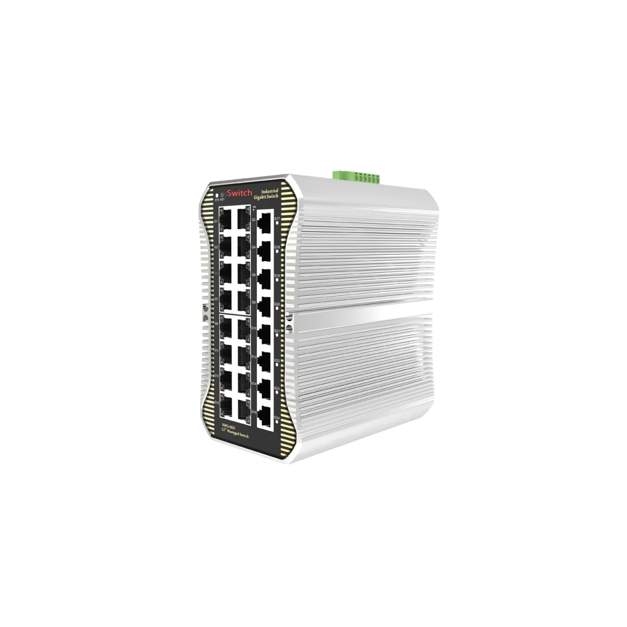 Managed 24-Port Gigabit Industrial Ethernet Switch, L2+ Routing, ERPS, DIN-Rail