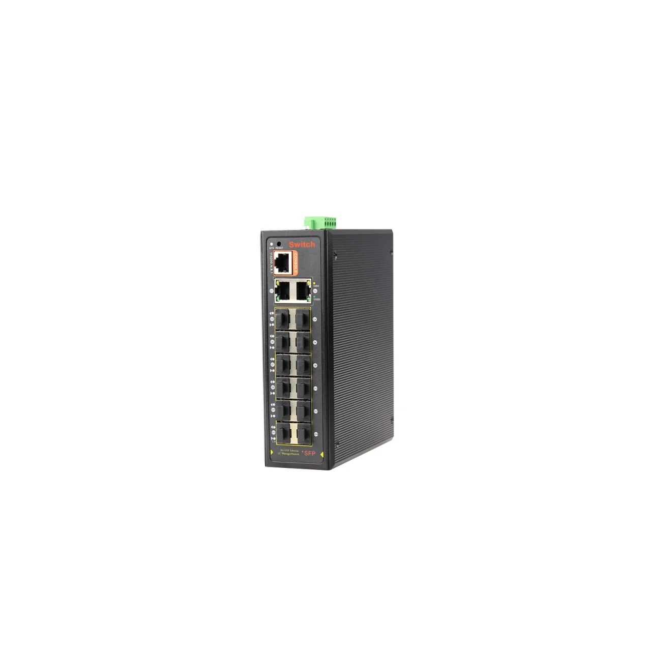 Managed 14-Port Full Gigabit Industrial Ethernet Switch, 2 RJ45 + 12 SFP, L2+, DIN Rail