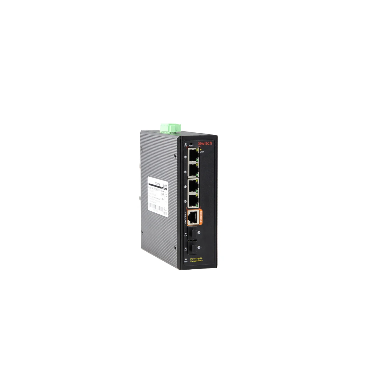 Managed Gigabit Industrial Ethernet Switch, 4 RJ45 Ports, 2 SFP Fiber Uplinks, L2+ Routing, ERPS Ring
