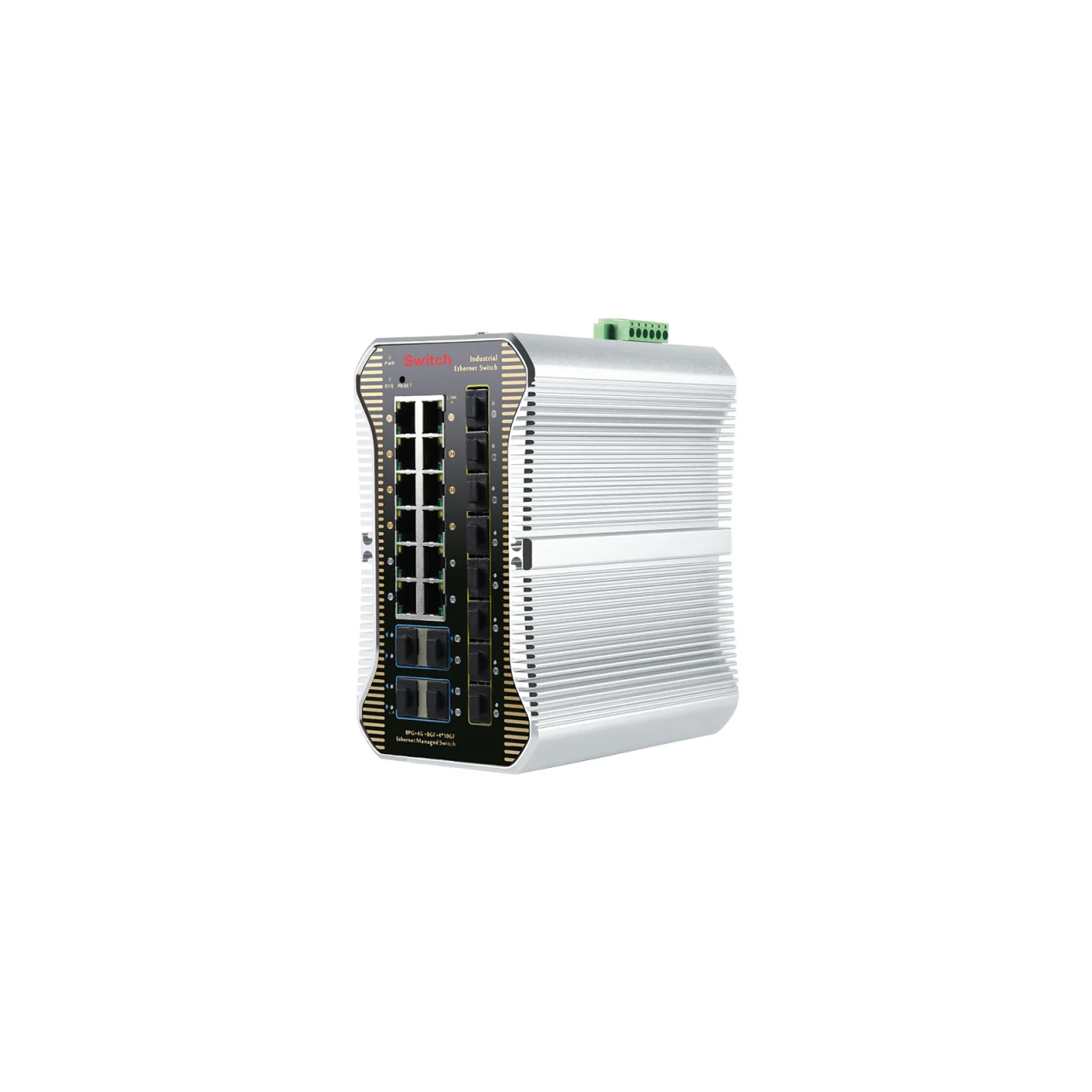 Managed 20-port 10G uplink managed industrial ethernet switch with 4 SFP+ DIN rail | IS730-12E8F4F