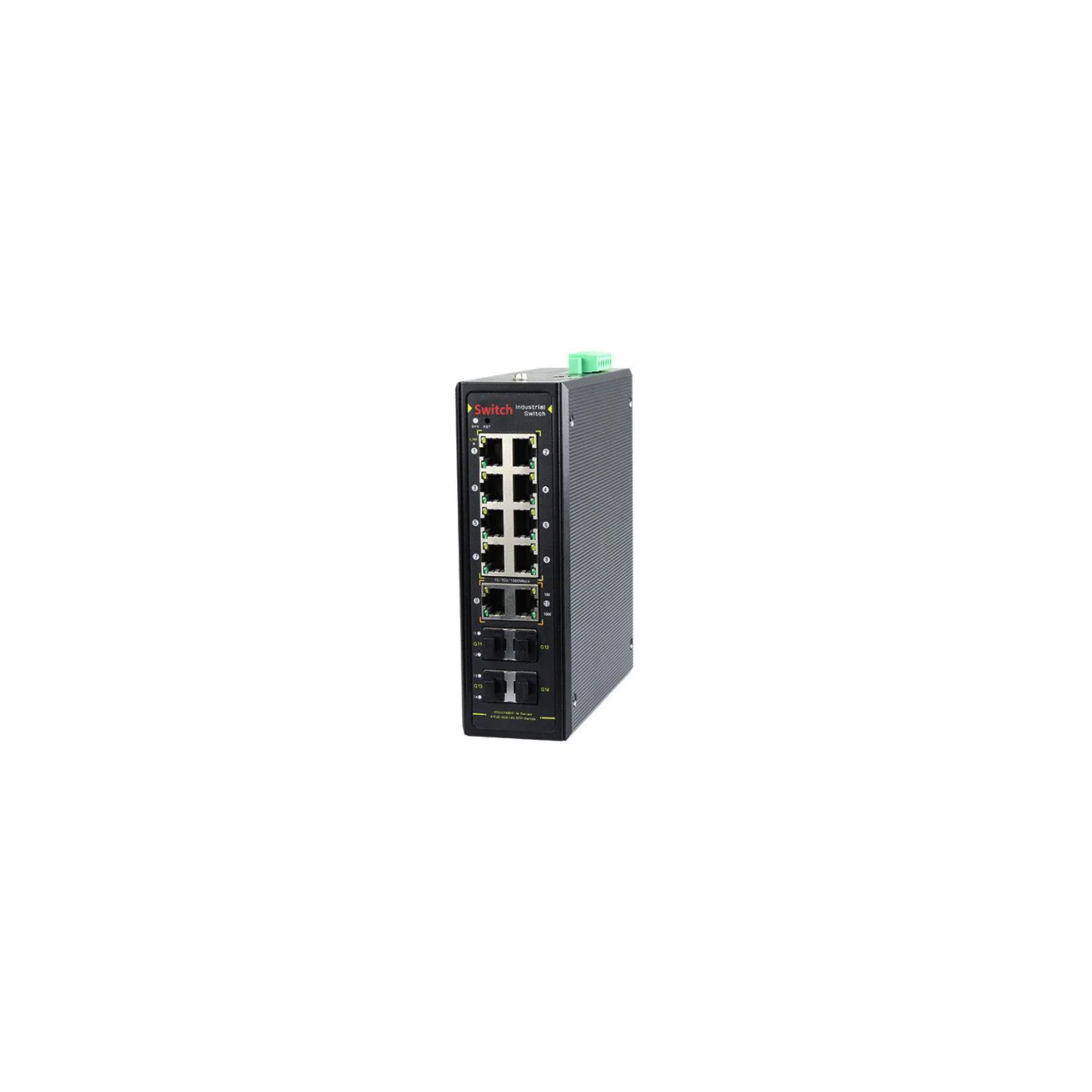 Managed Gigabit Industrial Ethernet Switch, 10 RJ45 Ports, 4 SFP Uplinks, L2+ Routing, ERPS, DIN-Rail