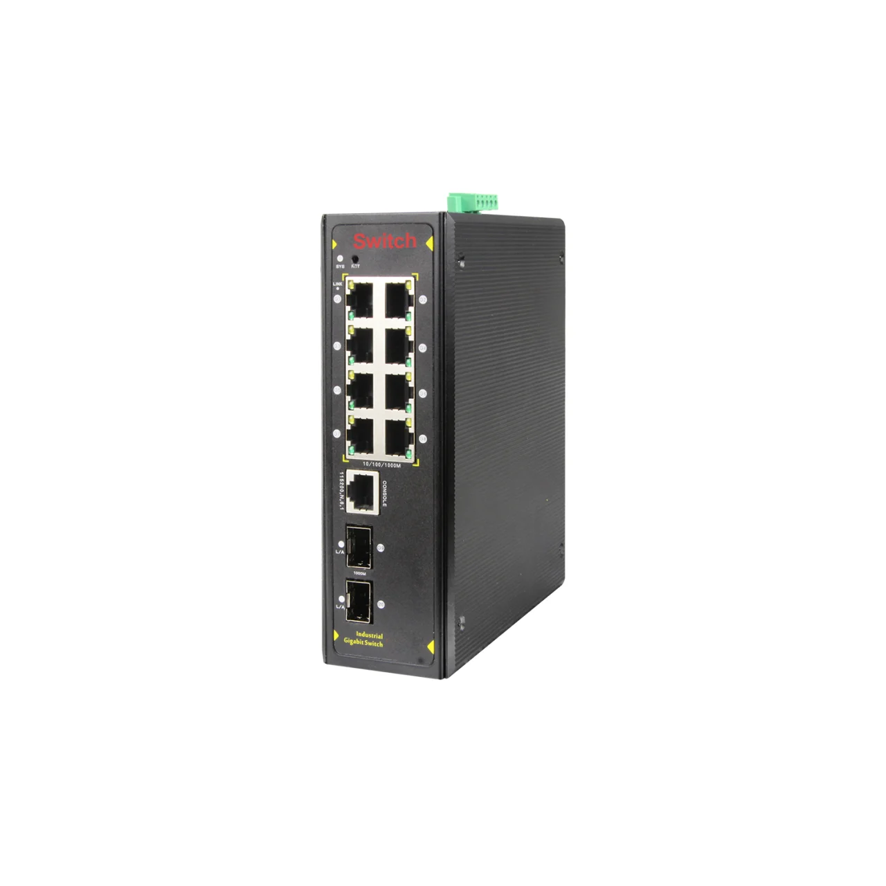 Managed Gigabit Industrial Ethernet Switch, 8 RJ45 Ports, 2 SFP Fiber Uplinks, L2+ DIN-Rail