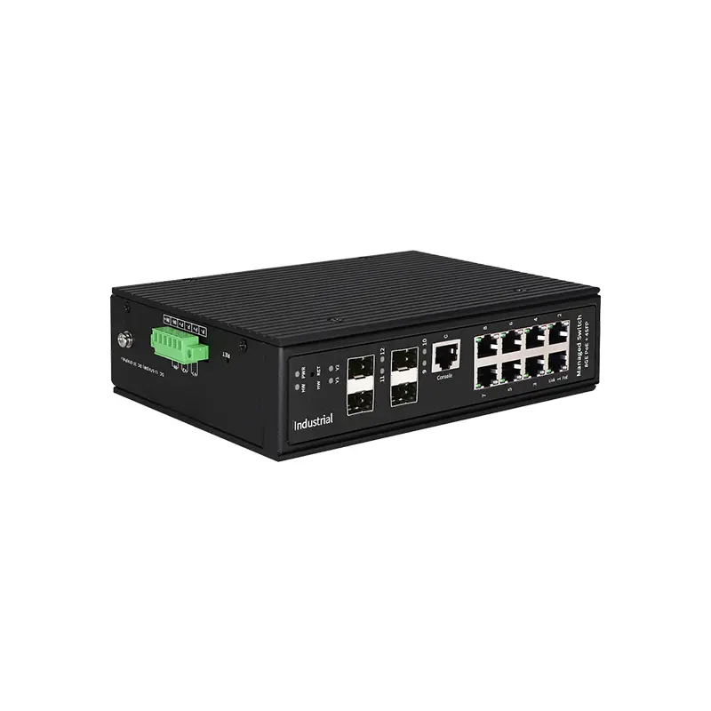 Product Gallery: Industrial L3 Managed PoE Switch 8GE + 4 10G SFP+ 8 RJ45 4 SFP+ 90W bt PoE 128Gbps -40~75C DIN-Rail 2